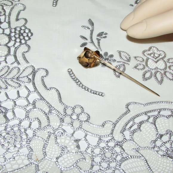 Vintage Rose Stick Pin Faux Pearl Lapel Hat Pin Gold Tone Boho Cottagecore - Picture 2 of 4
